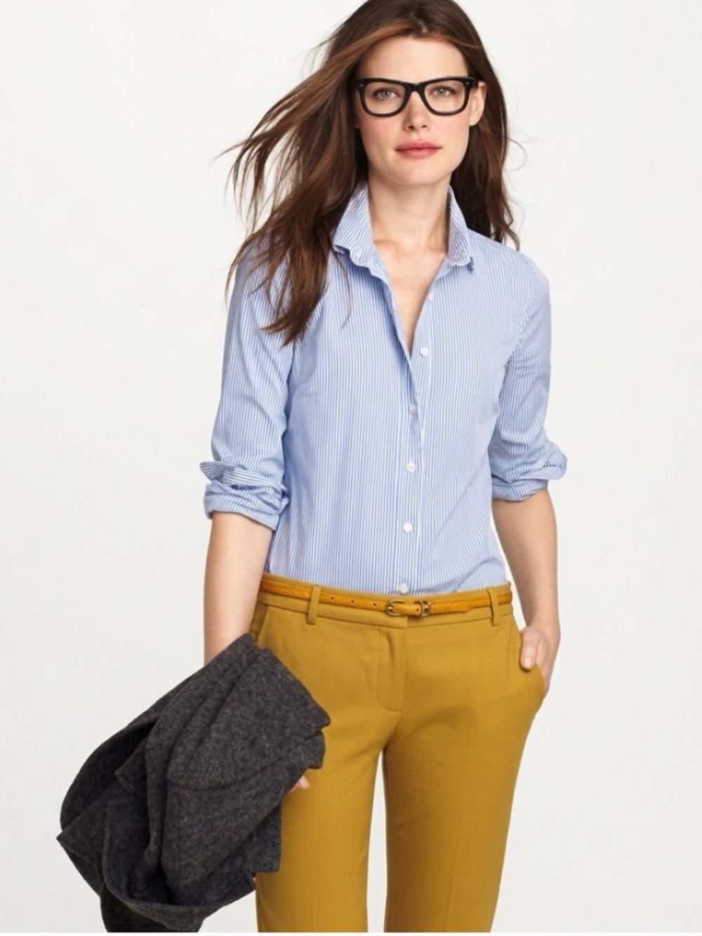 J.Crew Long-Sleeve Button-Up Stretch Perfect Preppy Stripped Blouse Size M